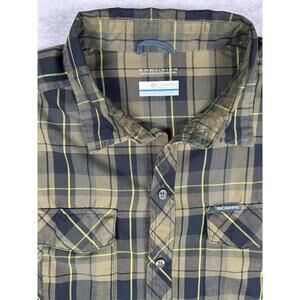 Columbia Omni Wick Plaid Long Sleeve Button Up Shirt Mens Large Green Hiking PFG